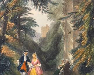 Antique Henry Jutsum (1816-1869) British “The Noon-Day Walk” Hand-Tint Engraving 