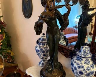 Par Flora "Musicienne" 20th C Paris, France Patinated Bronze Statue 