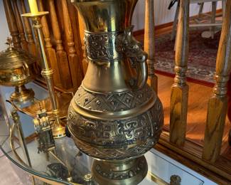 Large Brass Urn with Foo Dragon Handles