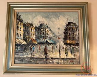 Original Oil on Canvas Artist Signed French Parisian Impressionist Street Scene