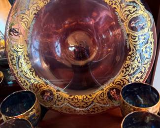 Antique Moser Style French Gilt and Enameled Ruby Centerpiece with Figural Medallions