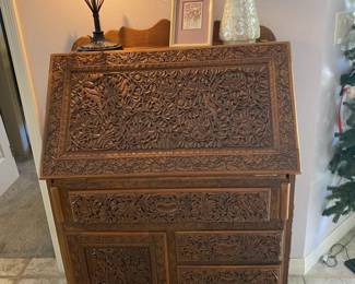 Ornate Wood Carved Desk