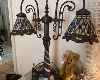 Double Dragonfly Stained Glass Lamp