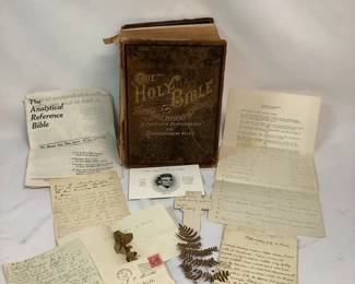 BRDA722 Antique Holy Bible With Contents This is Wilmore's Analytical Reference Bible.  Bible is approximately 4" D x 11" T.  
