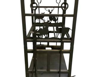 BRDA706 Black Iron Firewood Rack With Shelf Organizer Shelf comes with brush, hooks and shovel as well as a wood tote bag.  Unit is approximately 31" T x 18" W x 13" D.
