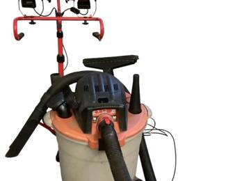 BRDA702 Utilitech Halogen Stand Work Light Rigid 16 Gal Wet Dry Shop Vac Detachable sled design allows light heads to operate as a portable light.
