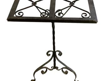 BRDA711 Mid 20th Century, Black Painted Iron stationary Stand With Scroll Work Stand is approx 32" Tx 22" W x 14" D.
