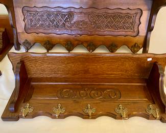 Beautiful wall mounted carved coat racks with shelf , Dutch/Netherlands, intricately detailed , 30inch, 38inch and 58 inch, all in perfect condition 