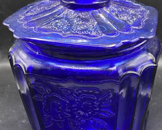 Cobalt Depression Glass Cookie Jar