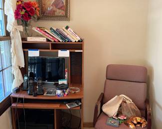 Computer desk, computer, and chair