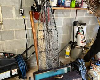 Cleaning supplies, wooden chest