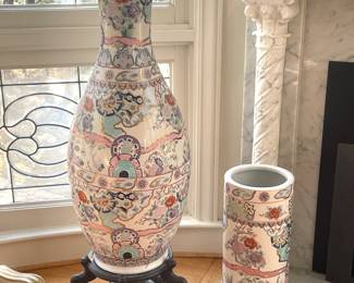 Chinese Famille Rose Vase and umbrella stand