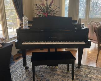 K Kawai black lacquer baby grand piano with matching bench