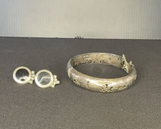 Sterling Mexico bangle bracelet and earrings 