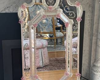 Venetian Pink Glass flower Wall Mirror