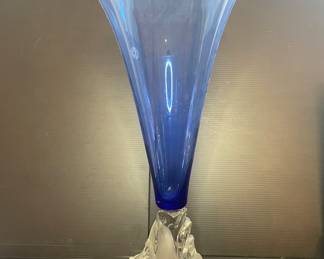 Murano colbalt blue and clear vase with dolphin base