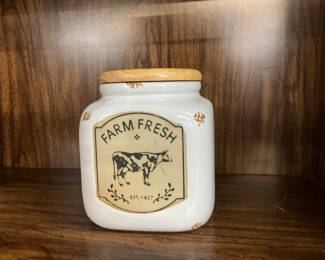 Rustic Farm Fresh Square Earthenware Cookie Jar/Canister