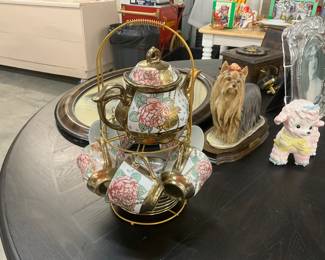 Chanjoon Gold Plated Red Rose Ceramic Tea Set 