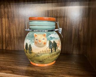 3D Pig Ceramic Jar/Canister with Hinged Lid 