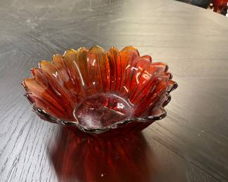 Iridescent Orange/Marigold Indiana Glass Lily Bowl