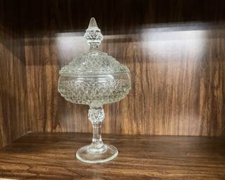 Tiara Glass Diamond Point Covered Candy Dish