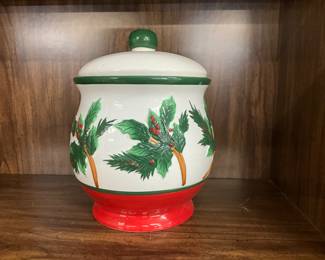 Christmas Holly Ceramic Cookie Jar