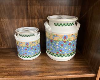 Lancaster Tulips Tienshan Stoneware  Milk Can Cookie Jars / Canisters