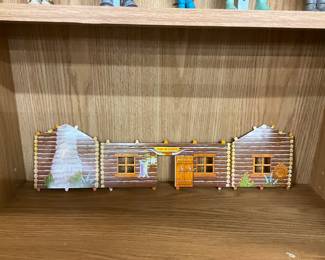 Marx Toys - Bar-M-Ranch Tin Litho Log Cabin - 1950's