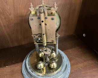 German Schatz Anniversary Clock w/Key - Glass Dome & Metal Base