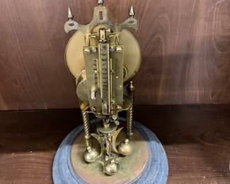German Schatz Anniversary Clock w/Key - Glass Dome & Metal Base