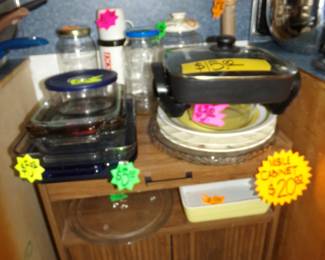 Roll around Kitchen Cabinet - Pans - Electric Skillet - containers - Jars