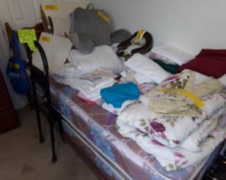 Single Bed Set with Hard Wood Head Board - Slide in Bed Hand Rail for ANY bed - Linens - Pillows