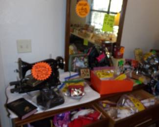 Dresser with Matching Mirror - Singer Sewing Machine - Purses - Jewelry - Decor Items