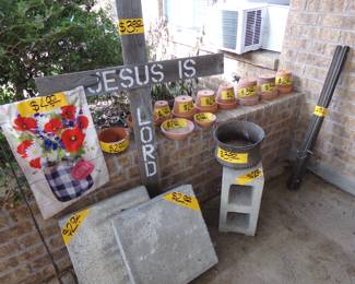 Cement Blocks - Sign - Clay Pots - Painting Easel - Decor Yard Flag - Metal Flower Pot