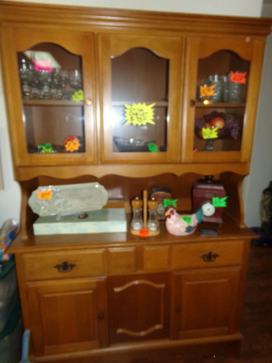Nice Hard Wood China Cabinet with Glass Doors - Decor smalls and Glassware