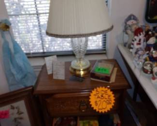 Wood Side Table  - Lamp - Books - Bibles - Decor Smalls