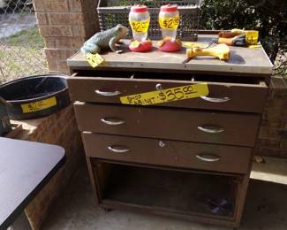 Garage Work Cabinet with Three Drawers - Bird Feeders - Watering Items