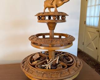 	#11	Hand carved monkey pod 3 tiered server 16x24	 $75.00 				