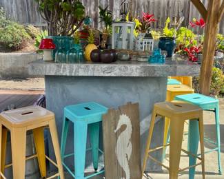 Lots of Yellow & Mint Metal Bar Stools