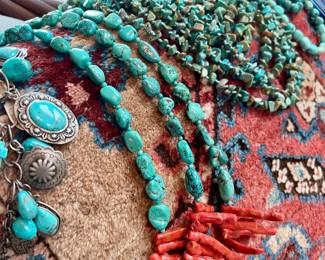 Coral and turquoise set with sterling 