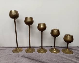 Solid Brass MCM Tulip Candle Stands Holders