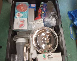 Bin full of Misc including International Silver Serving Items