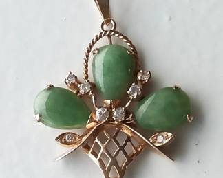 14K Opaque Emeralds and  Diamond Pendant
