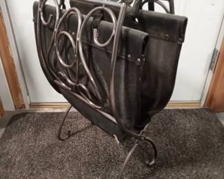 Vintage Leather Wood Carrier / Metal Log Holder