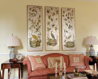 Three panels possibly by Gracie or Claude de Gurney sourced from Frankie Hargrove Interiors Perry, Georgia. 