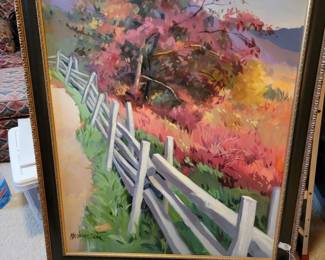 Grand scale Marianne Dunn painting "Fence Row"