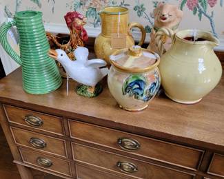 A collection of sud et cassis provencale pottery. The oie (goose) is a very fine maker "La poetries du Mesnil de Bavent"