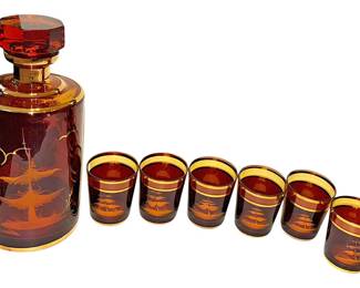 1960s Bohemian Czech Glass Decanter Set