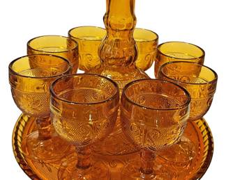 Indiana Glass Tiara Amber Decanter Set