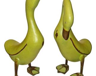 Green Wooden Duck Statues